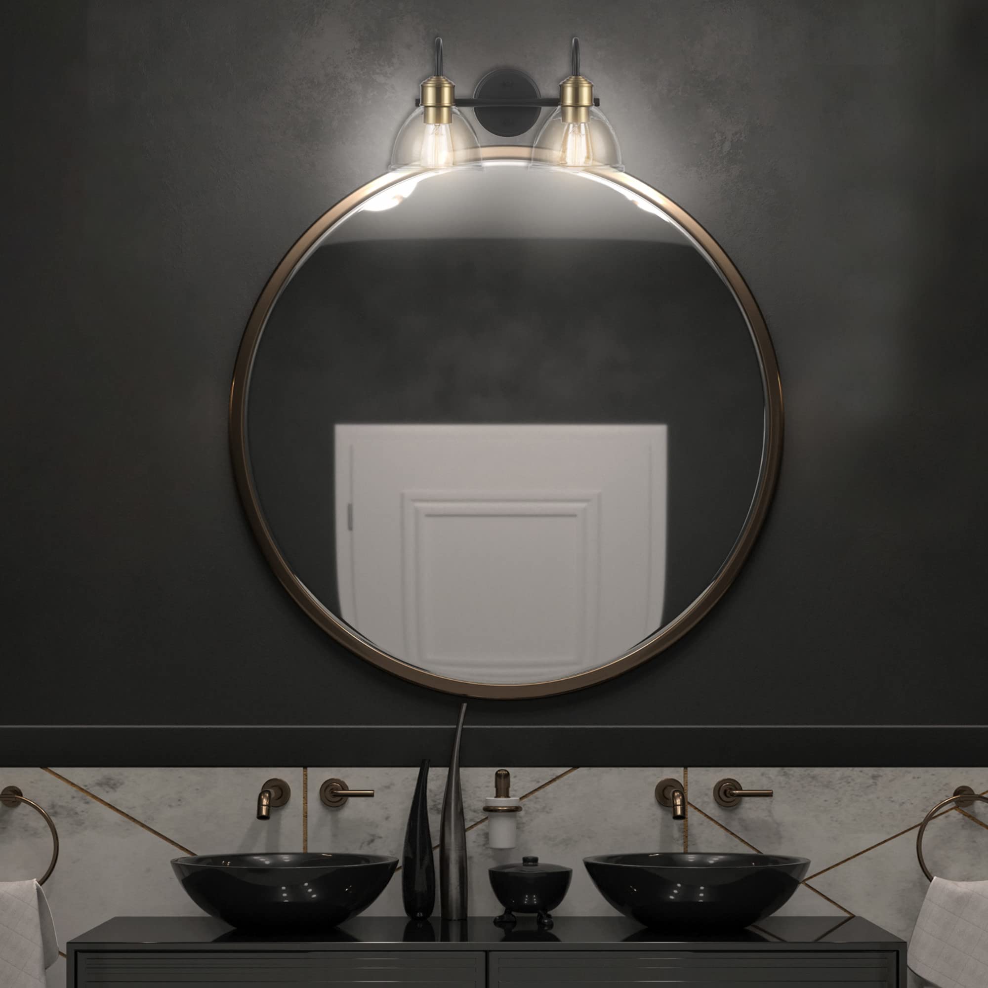 Globe Electric 51710 Bathroom Accessory Set, Matte Black, 3-Light Vanity Light, Towel Bar, Towel Ring, Robe Hook, Toilet Paper Holder, Bathroom Lights Over Mirror, Home Décor, Brooklyn, 5-Piece