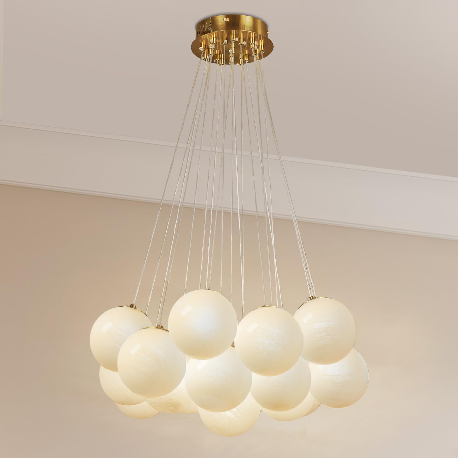 23" Bubble Globe Chandelier, 13-Light Globe Chandelier Light Fixture, Pendant Light Fixture with Milky White Glass Big Balls for Bedroom Dining Room Living Room(G9 Bulbs Included, UL Listed)