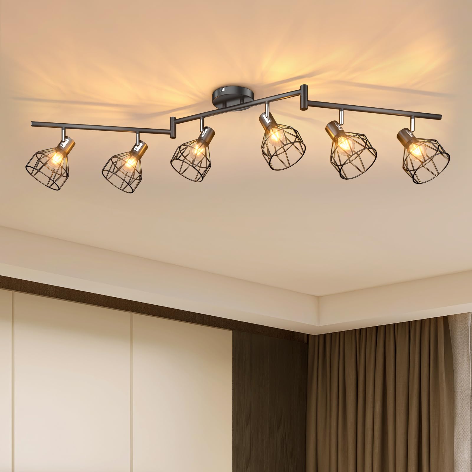 6 Light Track Lighting Fixtures, Black Ceiling LED Track Lighting Kit with Flexibly Rotatable Track Heads&G10 Socket, Modern Ceiling Spotlight for Kitchen, Office, Closet, Studio, Bedroom