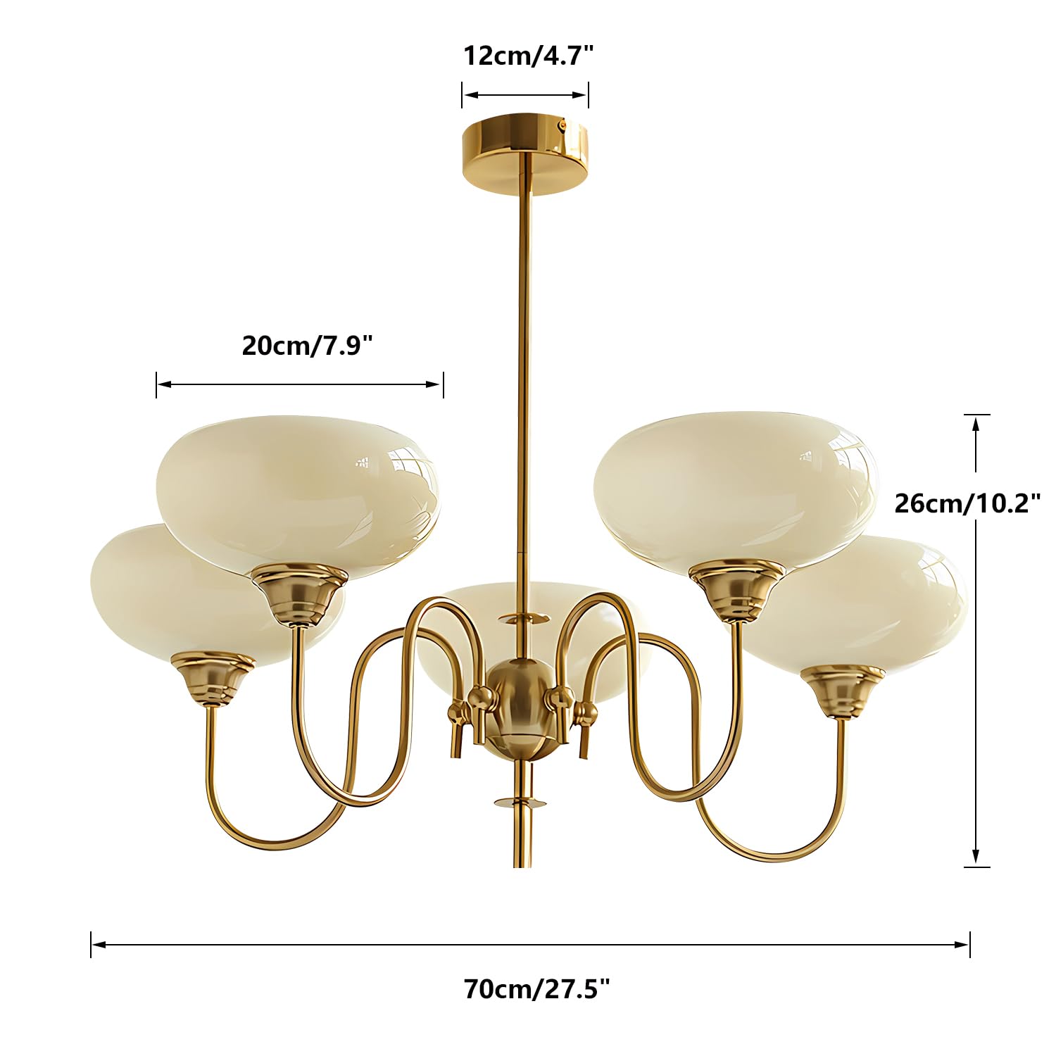 Gold Vintage Chandelier Modern 5-Light Globe Chandelier with Smooth Lampshade Sputnik Pendant Light Dining Room Chandelier for Living Room Bedroom