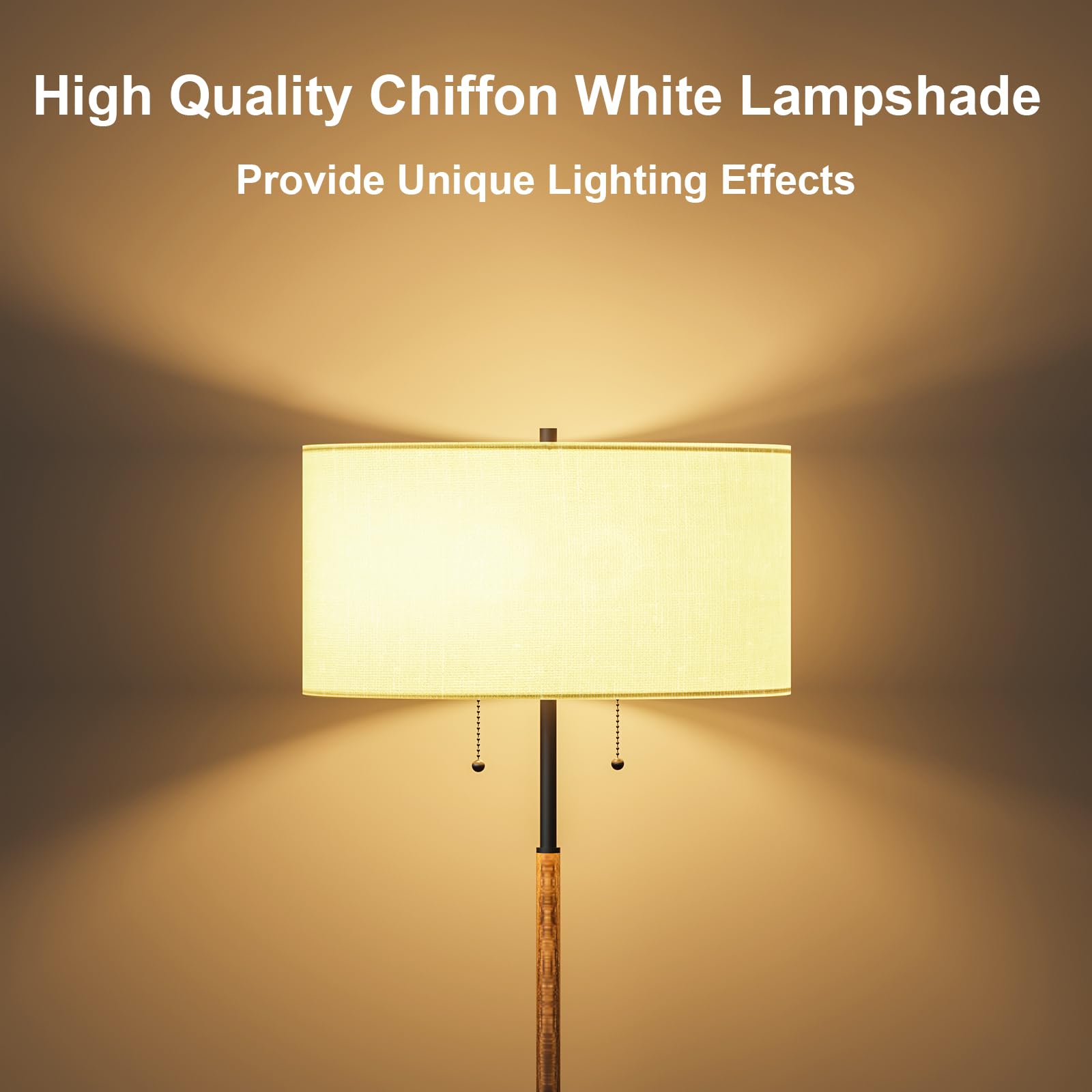 2-Light Floor Lamp, Mid Century Floor Lamp with White Fabric Shade, Standing Lamp Tall Lamp for Living Room Bedroom, 3 Color Temperatures 9W Bulb Include