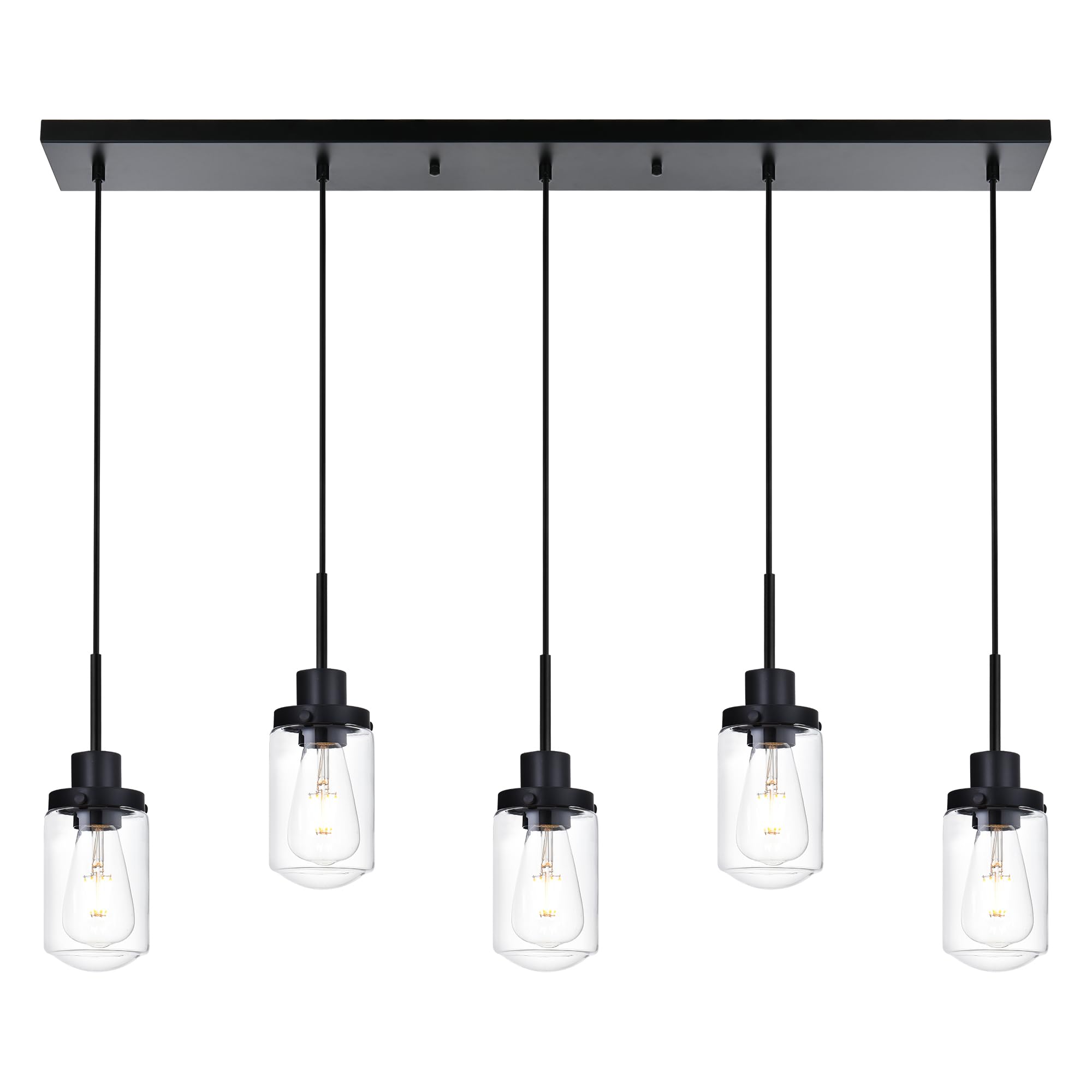 3-Light Linear Hanging Pendant Lighting for Kitchen Island, Black Dining Room Light Fixtures Over Table Linear Chandelier with Clear Glass Shade, Adjustable Height