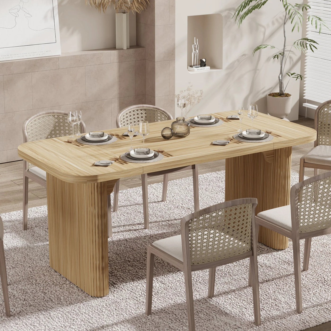 Mesa de comedor rectangular Mirah de 62" para 4-6 | Mesa de comedor de cocina minimalista de madera