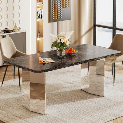 Lucas 62 Inch Dining Table | Modern Luxurious Black Marble Kitchen Table for 4-6
