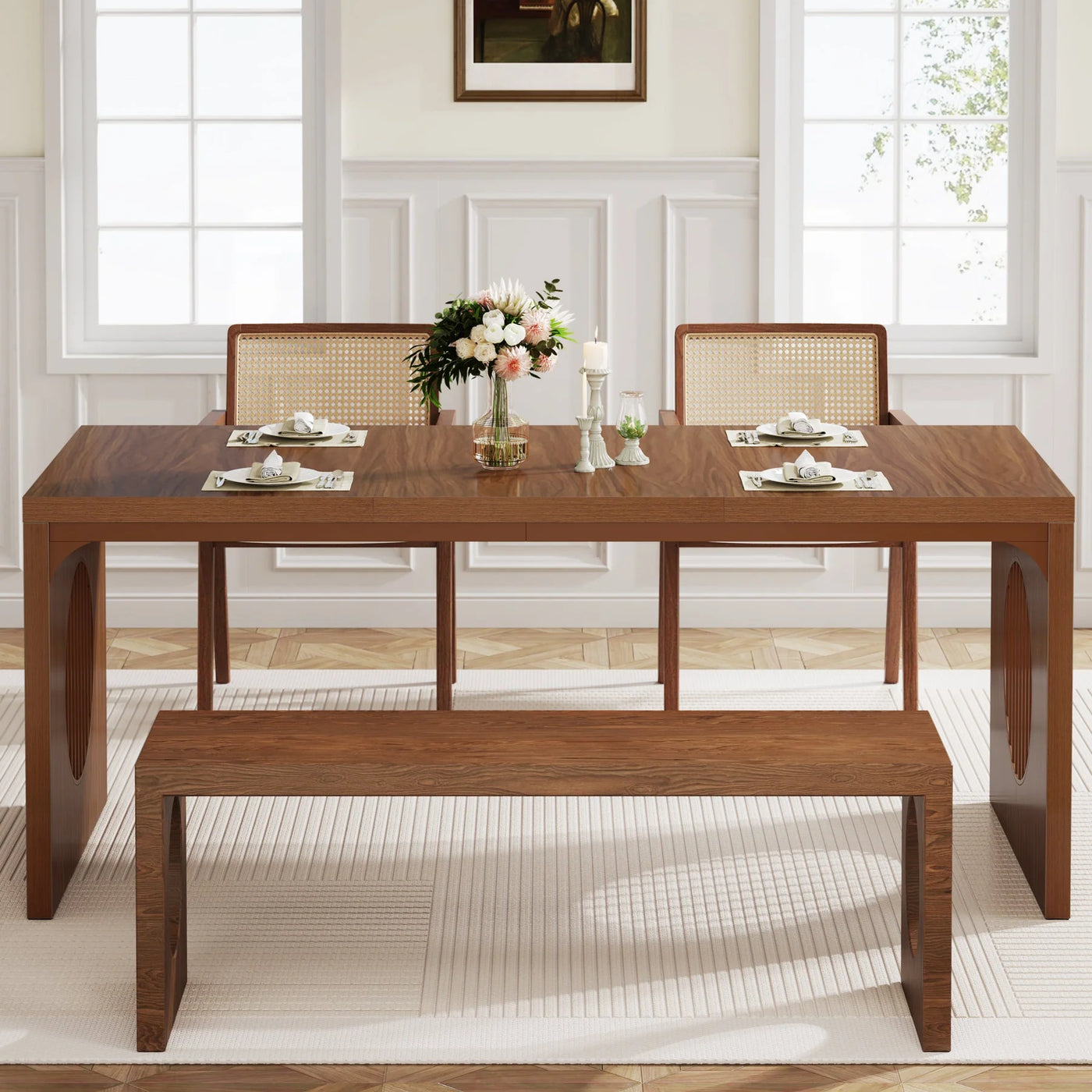 Beau Rectangular Dining Table | Wood Farmhouse Kitchen Table For 4-6