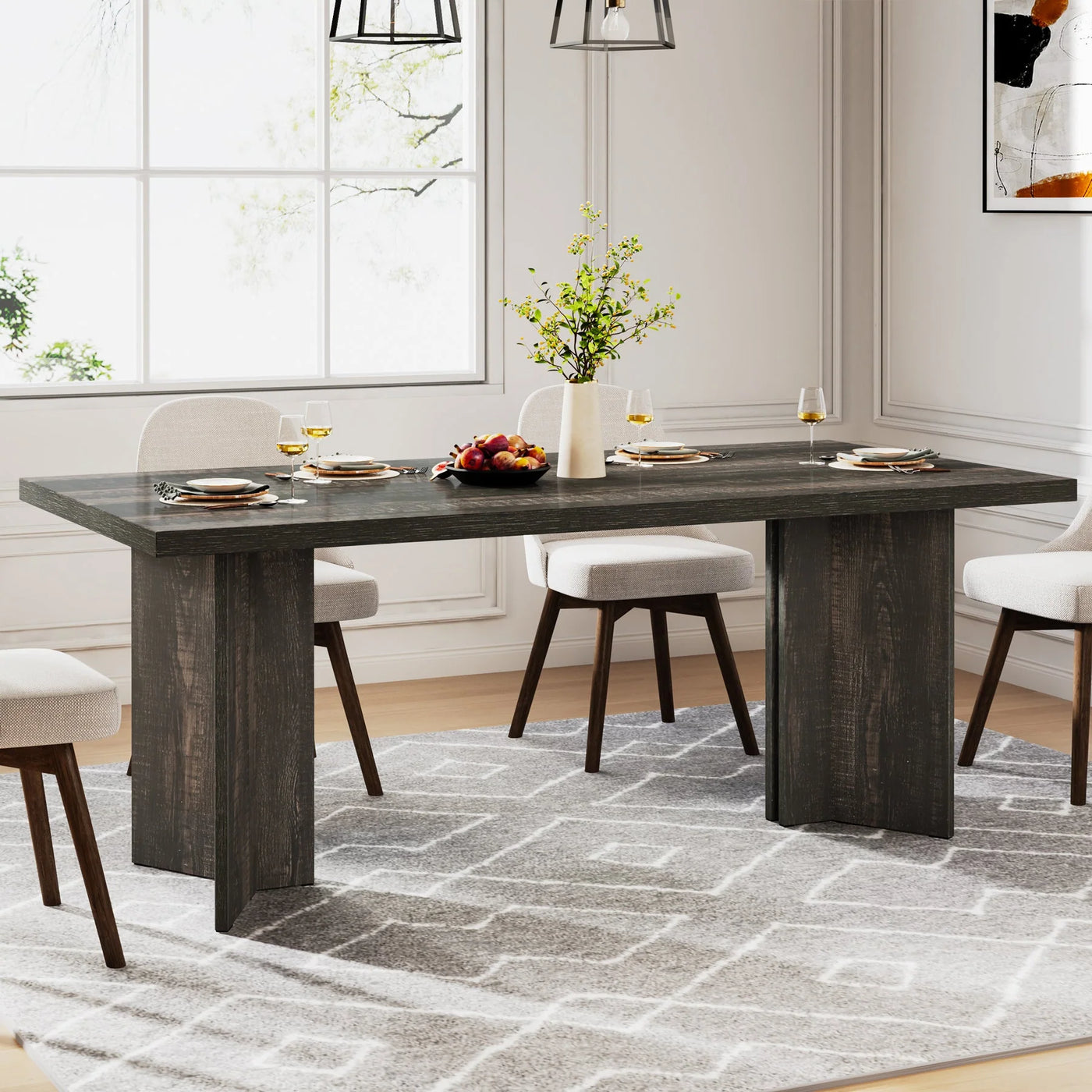 Mocha 63" Dining Table | Farmhouse Industrial Wooden Kitchen Table with Large Tabletop for 4-6