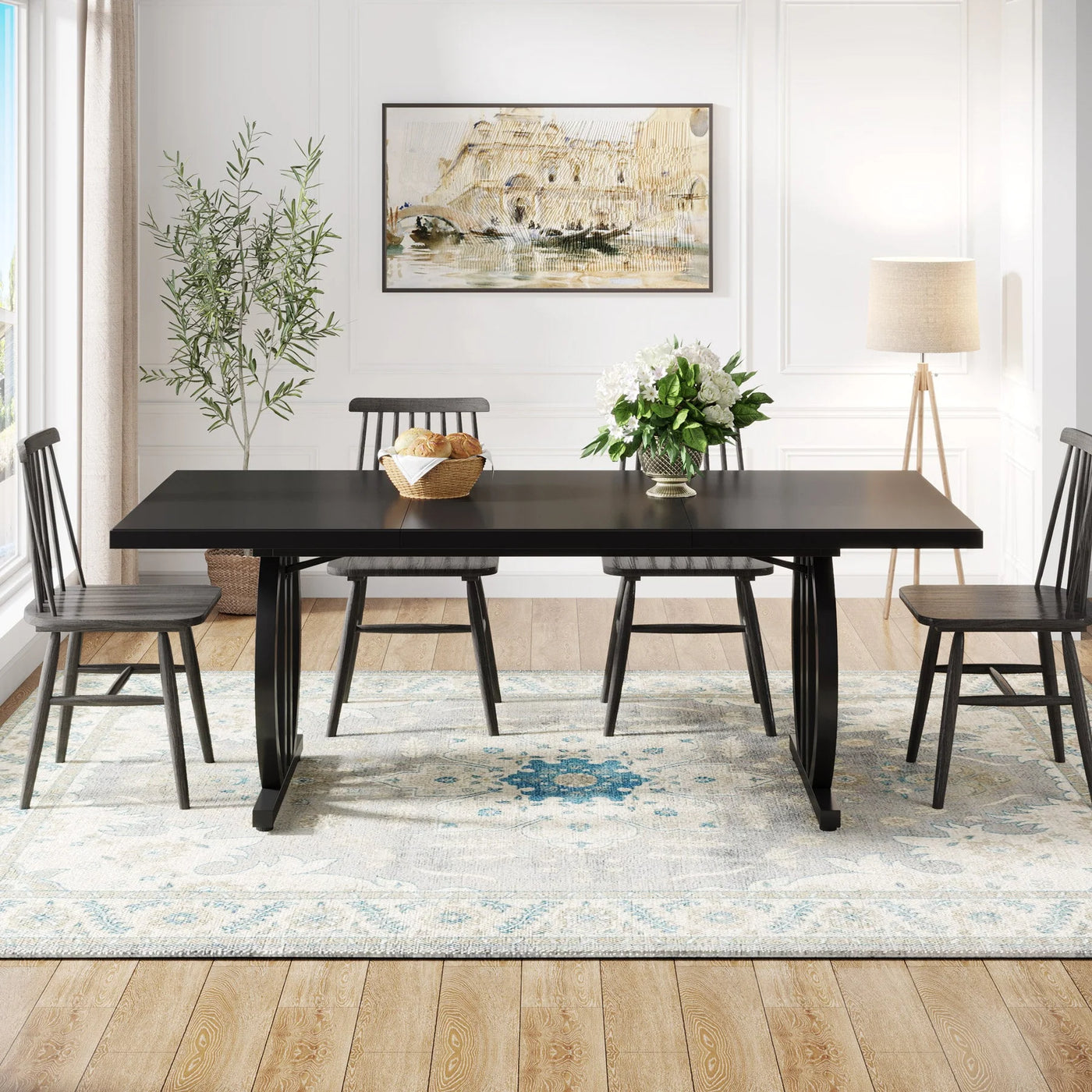 Guillame 63" Dining Table for 4-6 People | Modern Wood Kitchen Dinner Table with Metal Frame