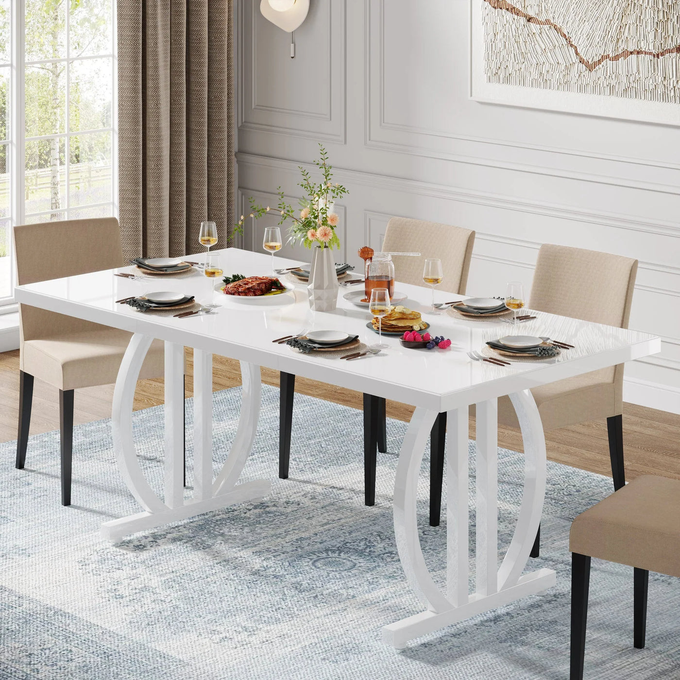 Guillame 63" Dining Table for 4-6 People | Modern Wood Kitchen Dinner Table with Metal Frame