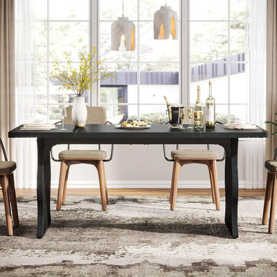 Mesa de comedor Highlight de 63" | Mesa de cocina rectangular moderna de madera negra para 4-6 personas