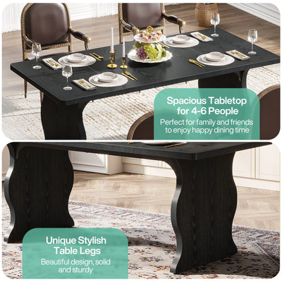 تسليط الضوء على طاولة طعام مقاس 63 بوصة | طاولة مطبخ مستطيلة حديثة من الخشب الأسود تتسع لـ 4-6
