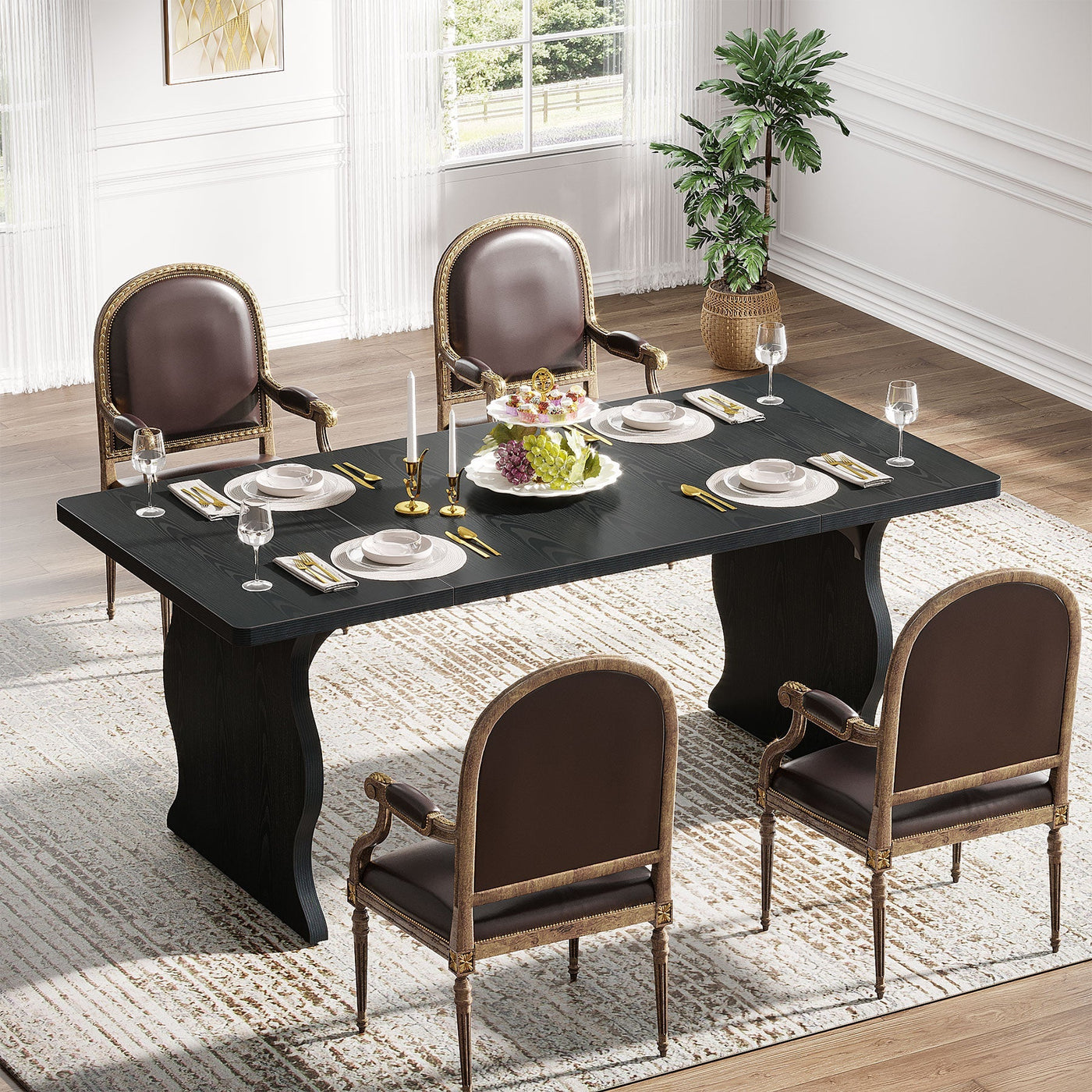 Highlight 63" Dining Table | Modern Black Wood Rectangular Kitchen Table for 4-6