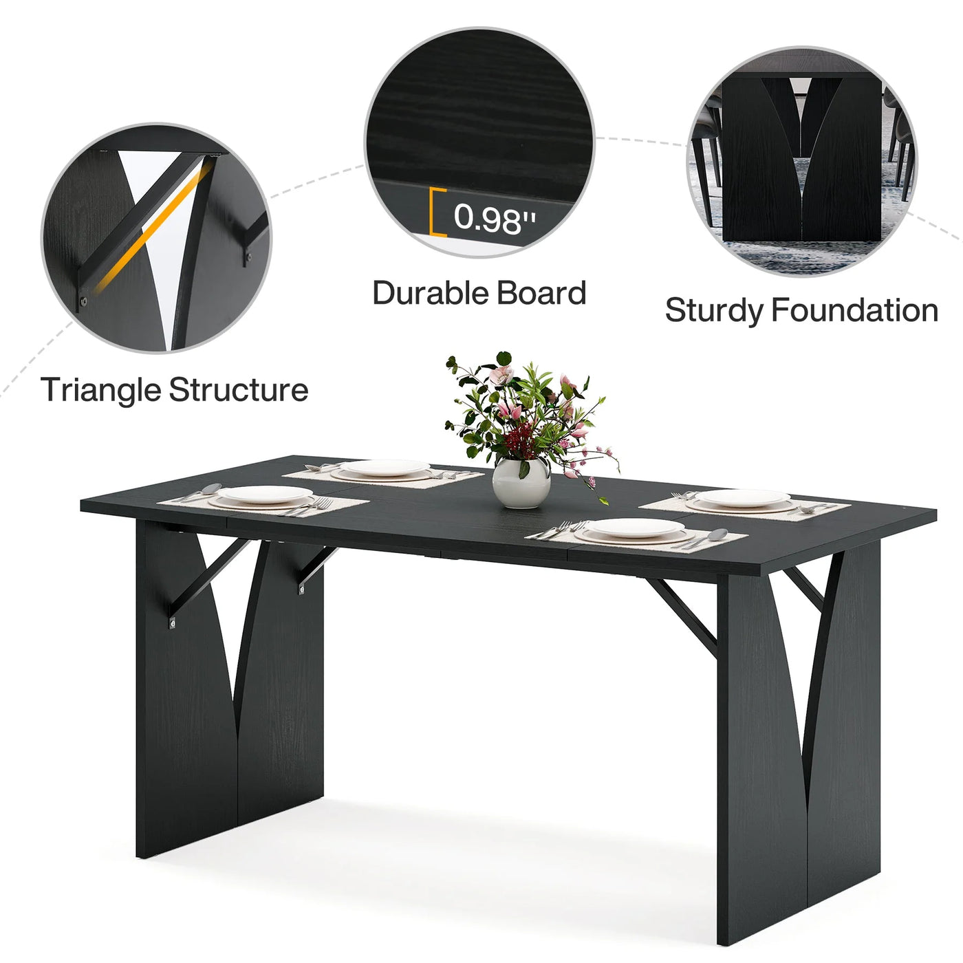 Celine Black Dining Table | Modern Rectangular Wooden Kitchen Table for 4-6