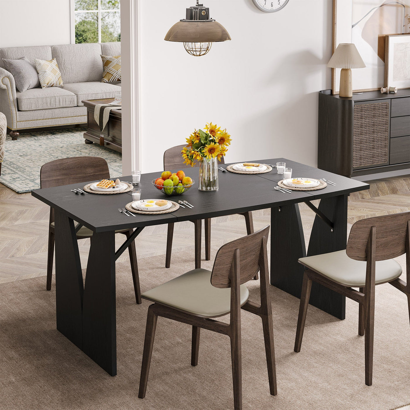 Mesa de comedor Celine negra | Mesa de cocina de madera rectangular moderna para 4-6 personas