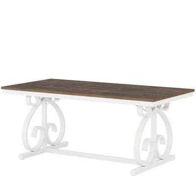 Aidra Wooden Dining Table | Vintage Rectangular Kitchen Table with Scrolled Legs