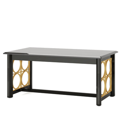 Isabel 63" Dark Wooden Dining Table with Gold Metal & Glossy Surface for 4-6 People