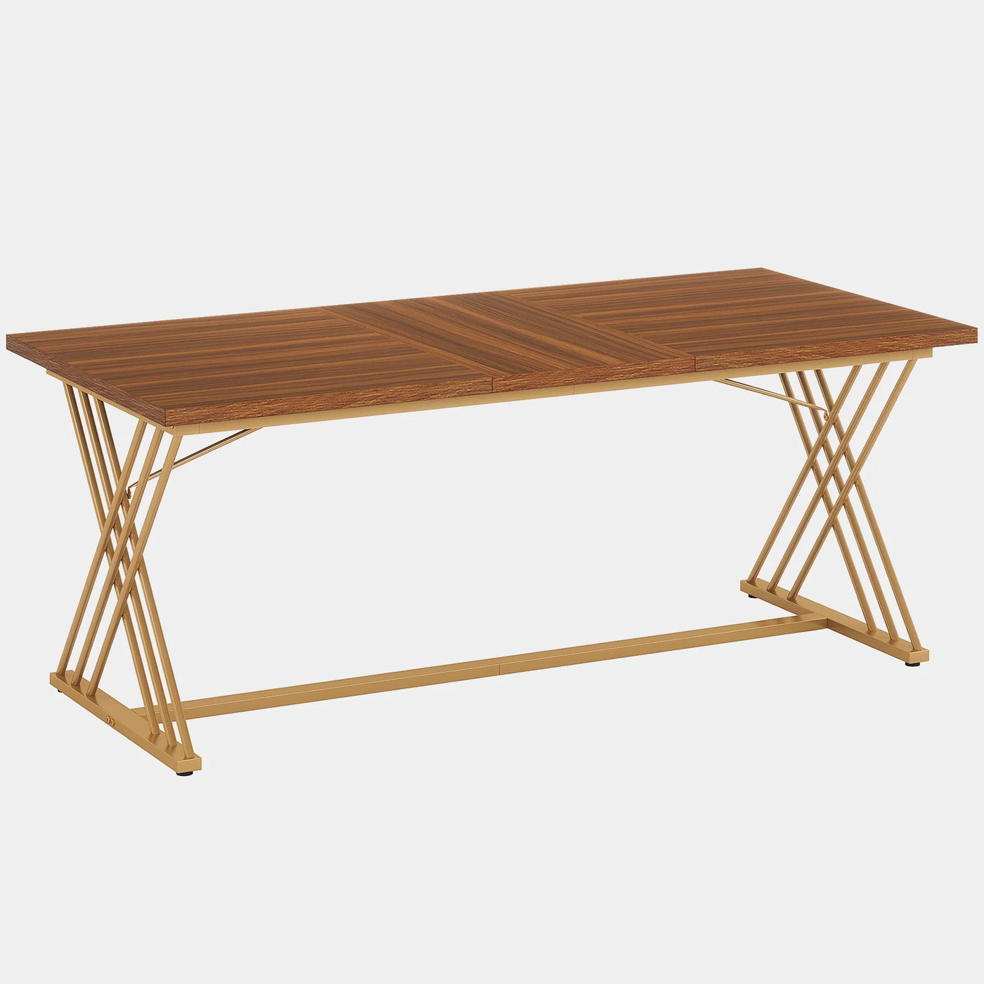 Mesa de comedor Peach de 63 pulgadas, mesa de cocina de madera con marco de metal dorado
