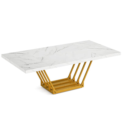 Milan 63-Inch Modern Dining Table | with Faux White Marble Top Gold Base For 4-6 People
