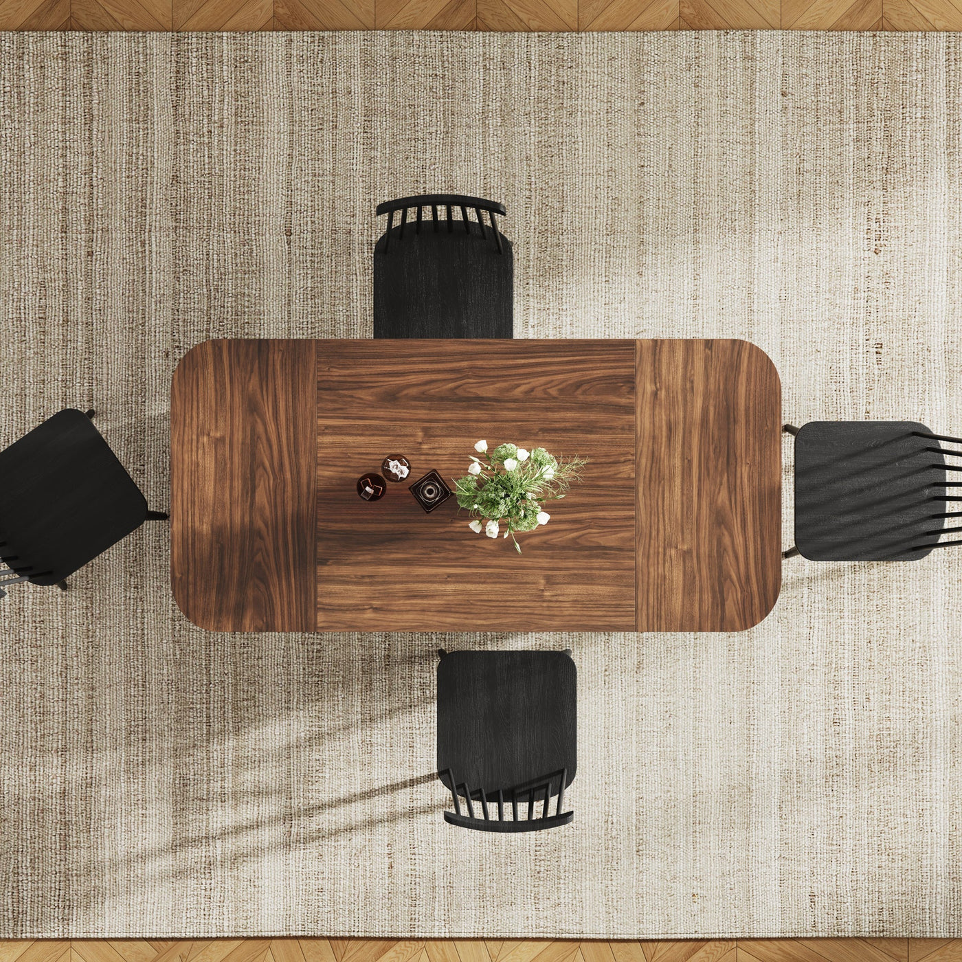 طاولة طعام مستطيلة مقاس 63 بوصة من أرجراند | سطح طاولة من الخشب السميك يتسع لـ 4-6 أشخاص