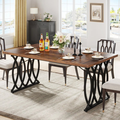 Verre 63" Modern Dining Table with Brown Wood Tabletop for 4-6 People Kitchen Dinner Table