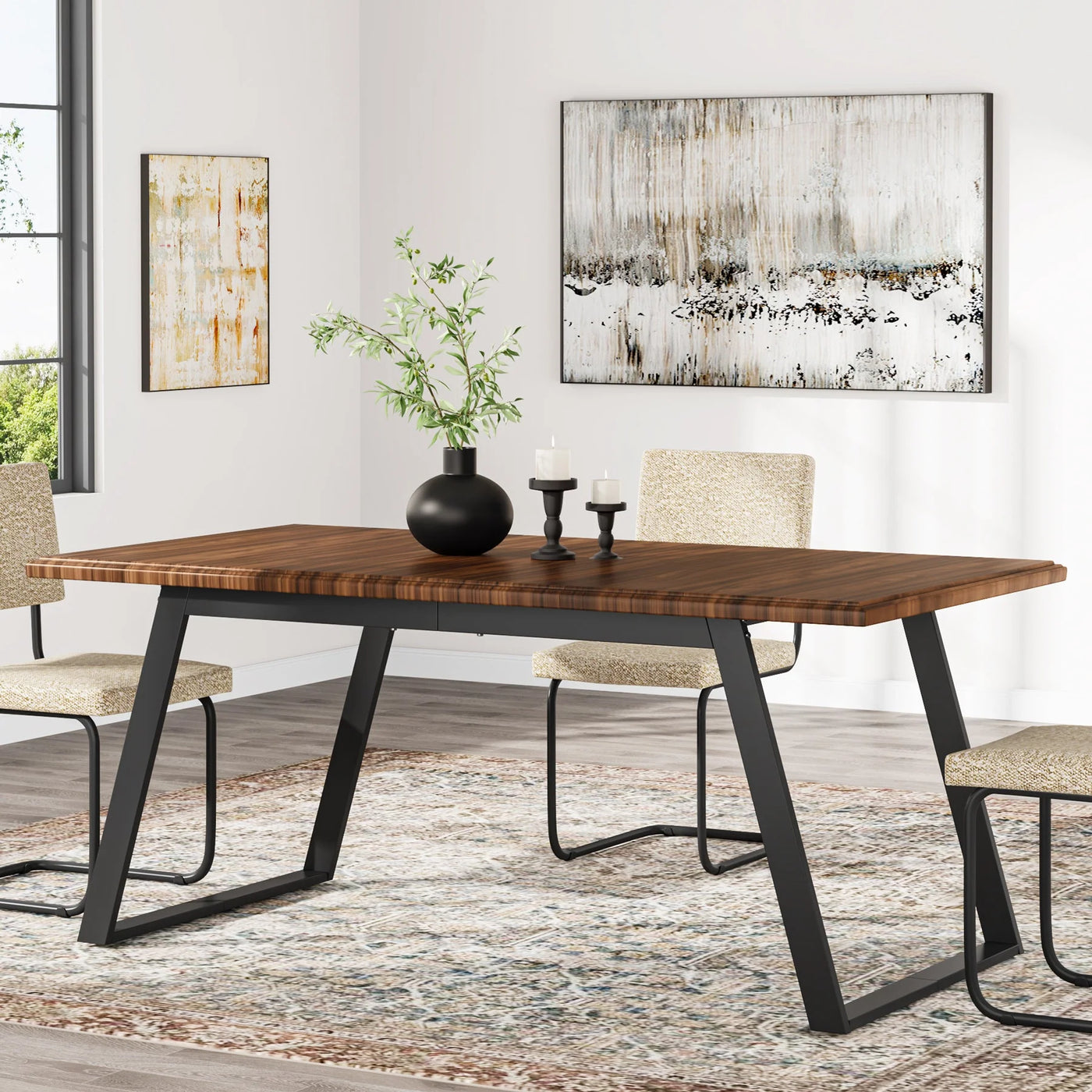 Faux 63" Wood Dining Table for 6 | Rectangular Kitchen Table with Metal Legs