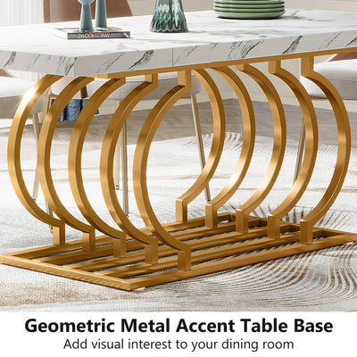 Mesa de comedor de mármol sintético Argent | Mesa de cocina de madera de 63 pulgadas con marco geométrico