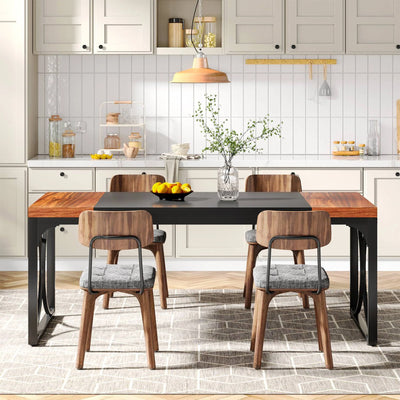 Miniken Industrial Dining Table | 63" Rectangular Kitchen Table with Strong Metal Frame
