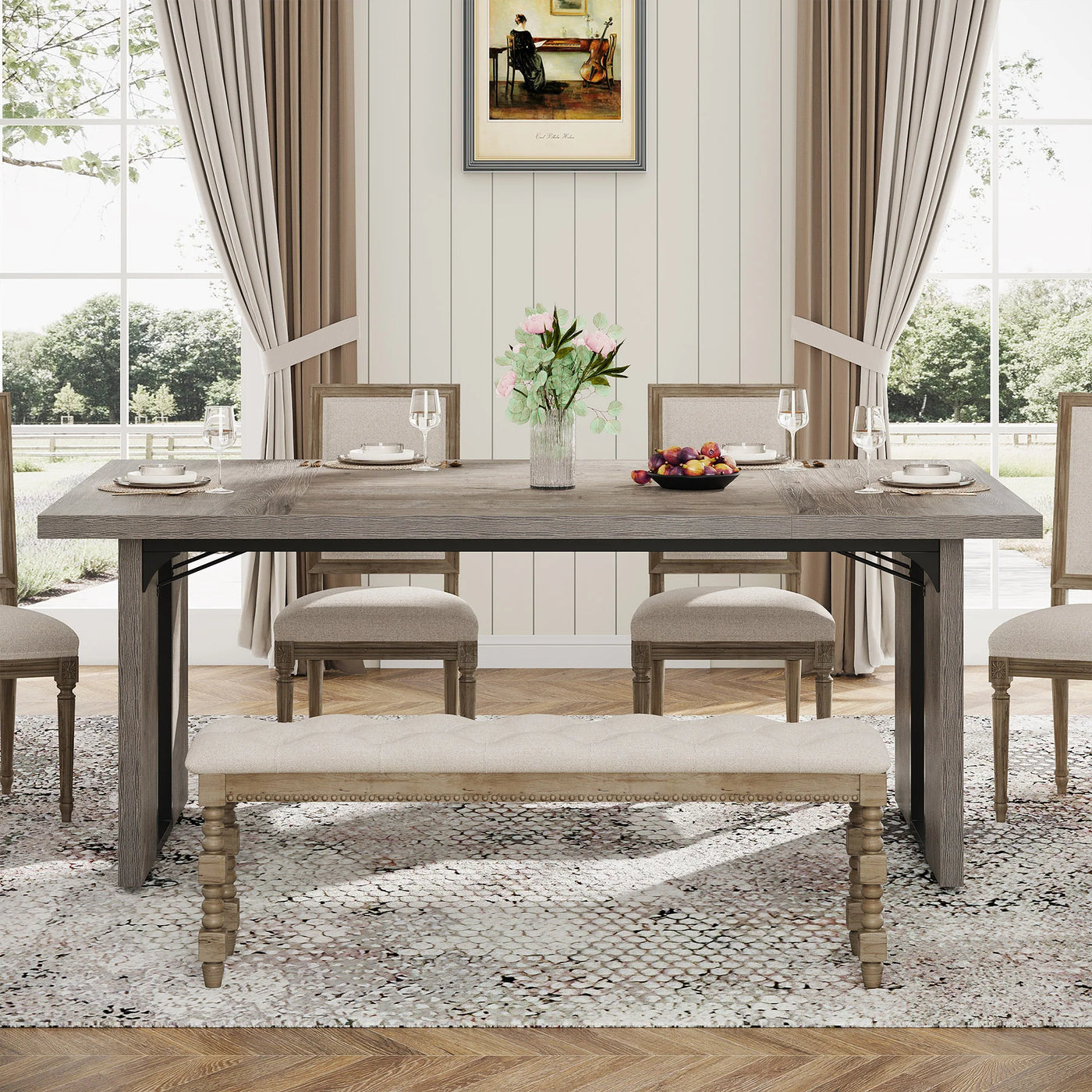 Parkville Rectangular Dining Table | Farmhouse Wooden Breakfast Table for 6 to 8 People