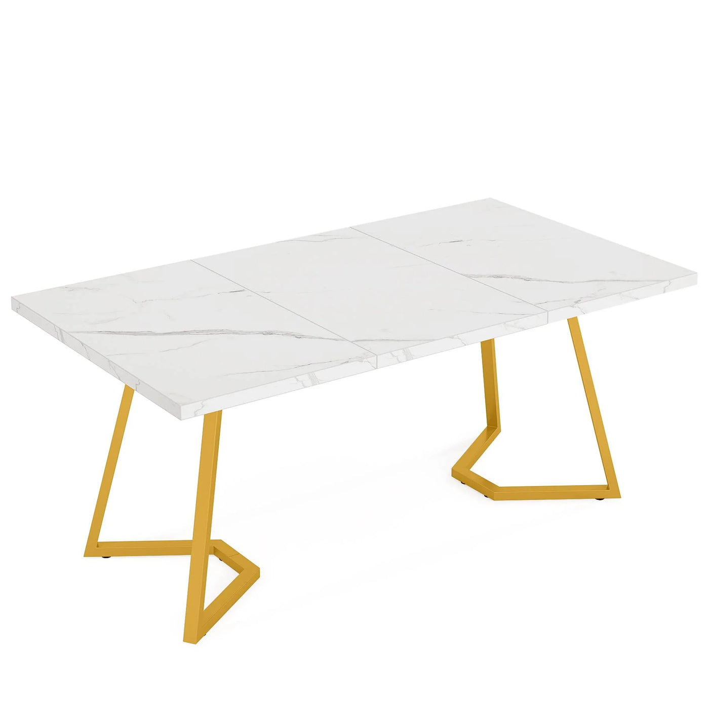 Coutour Rectangular Dining Table | 55" Kitchen Table Faux Marble Top Gold Base