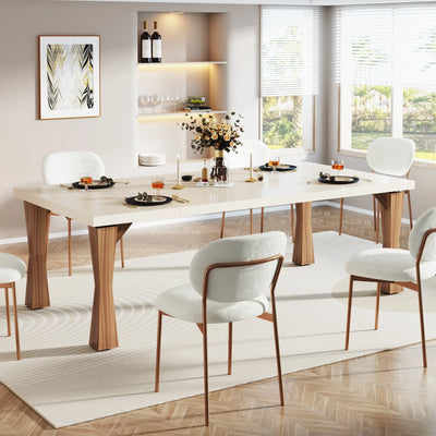 Boldano Wooden Dining Table | Brown White Sturdy Rectangular Kitchen Table for 6-8
