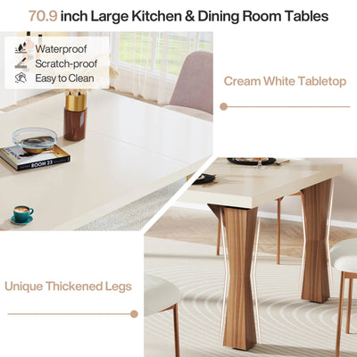 Mesa de comedor de madera Boldano | Mesa de cocina rectangular resistente, color blanco y marrón, para 6-8 personas
