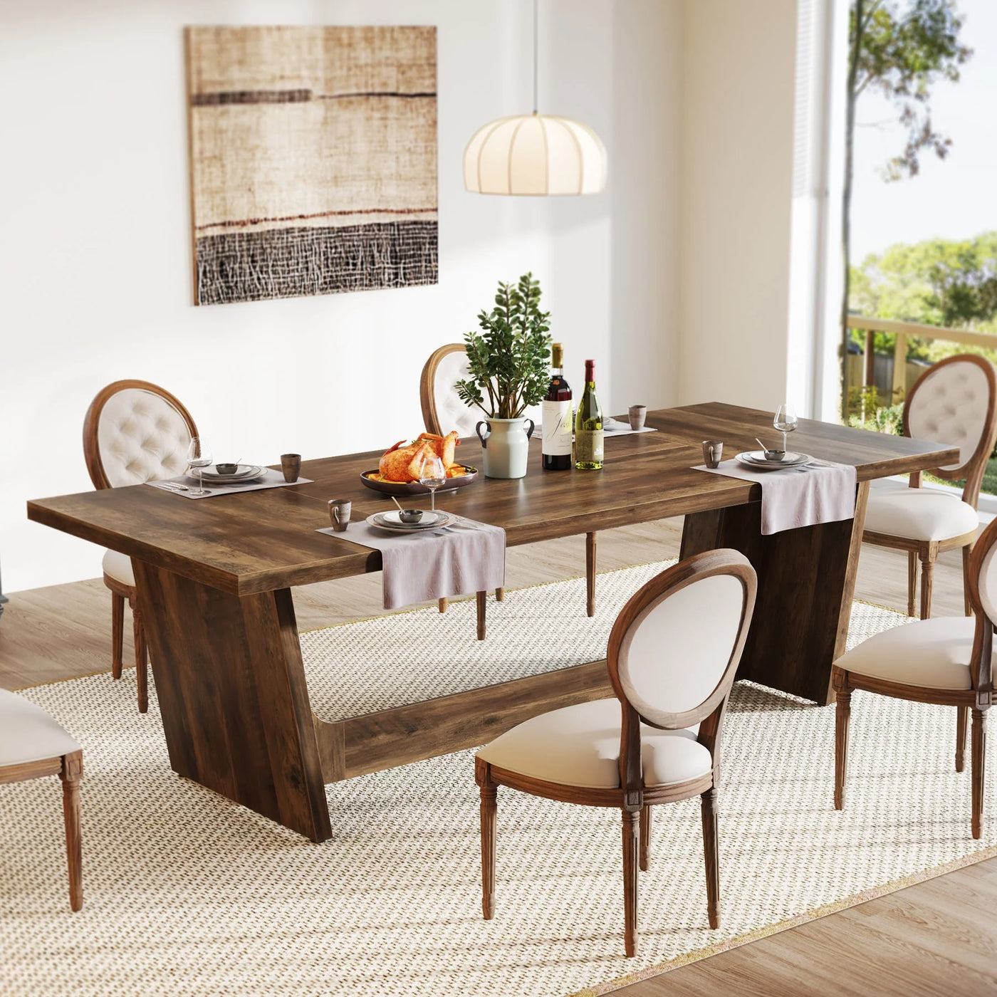 Heather 70.8-Inch Dining Table | Wood Farmhouse Kitchen Table for 4-6