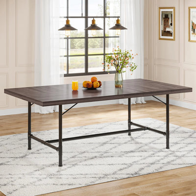 Loin 70.8" Industrial Dining Table Kitchen Table for 6-8 People Wood Black Metal Base
