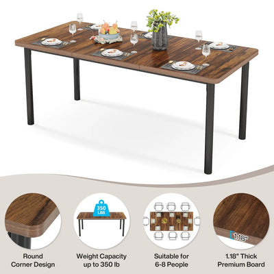 طاولة طعام بوينت | طاولة مطبخ خشبية مستطيلة بحواف مستديرة تتسع لـ 6-8 أشخاص