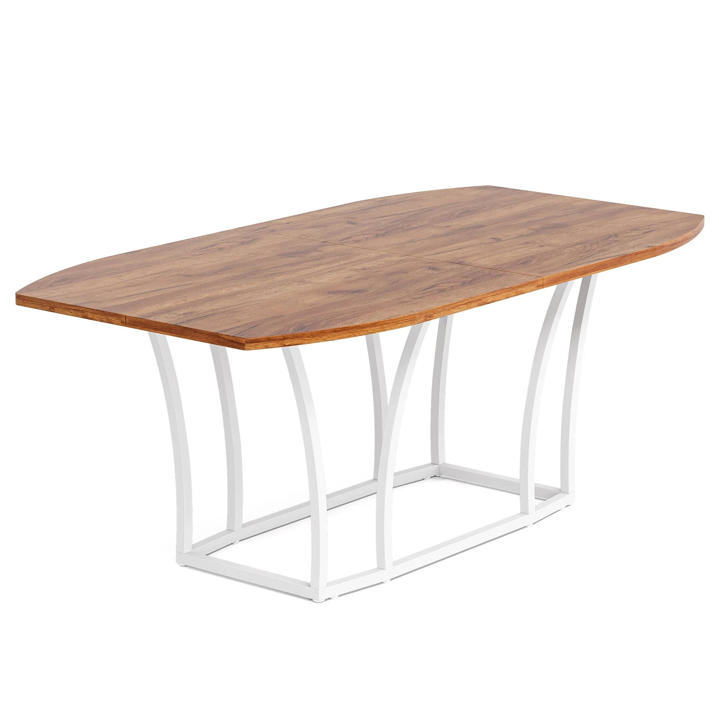 Monserrat 70.87" Oval Wood Rectangular White Brown Dining Table Kitchen Table with Metal Legs