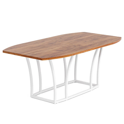 Monserrat Mesa de comedor rectangular de madera ovalada de 70,87 pulgadas, color blanco y marrón, mesa de cocina con patas de metal
