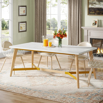 Olive 70.9" Dining Table for 6-8 People | Modern Marble Gold Kitchen Table with Solid Wood Legs