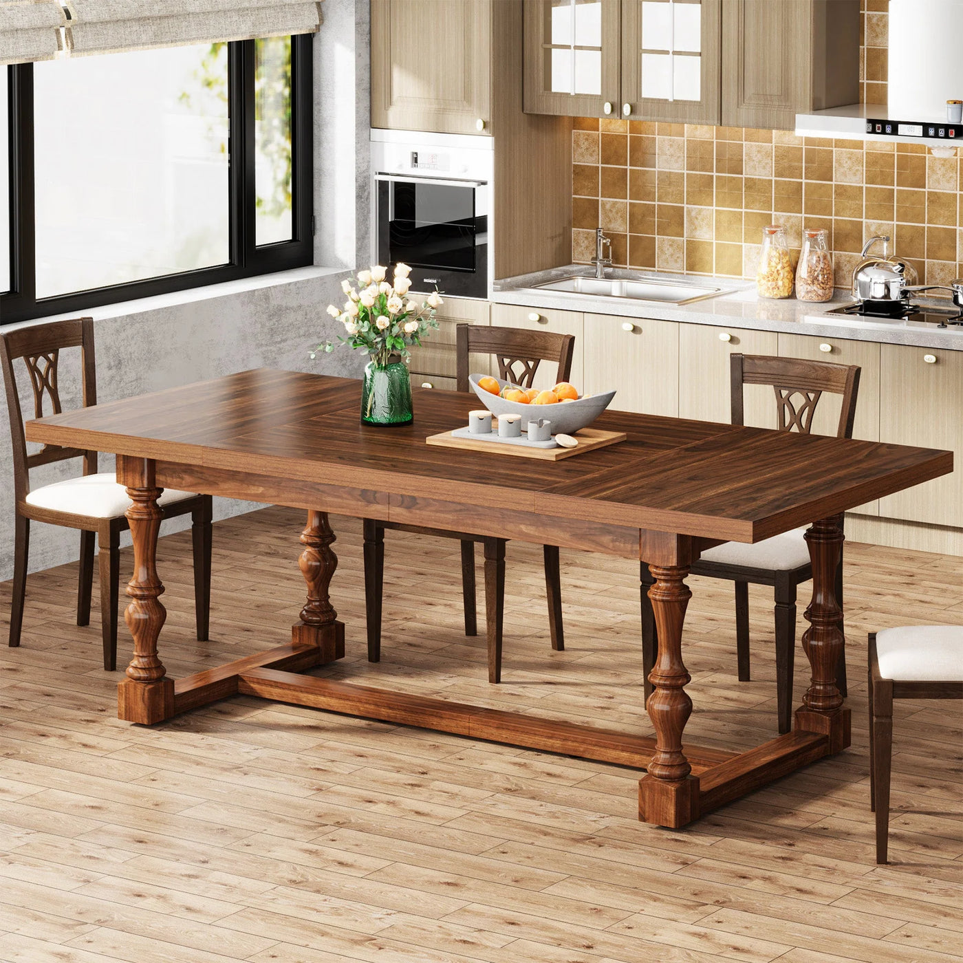 Belize Rectangular Dining Table Kitchen Table with Solid Wood Legs for 8 People