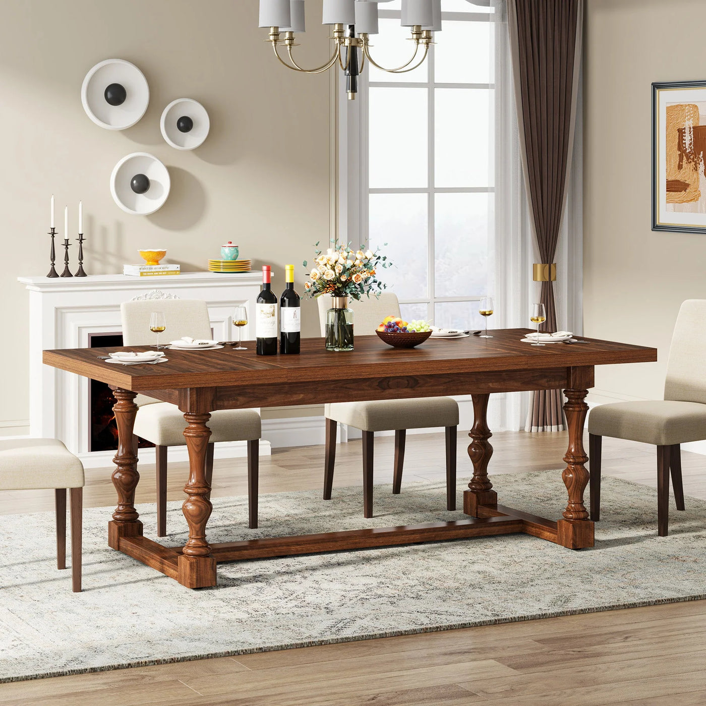 Belize Rectangular Dining Table Kitchen Table with Solid Wood Legs for 8 People