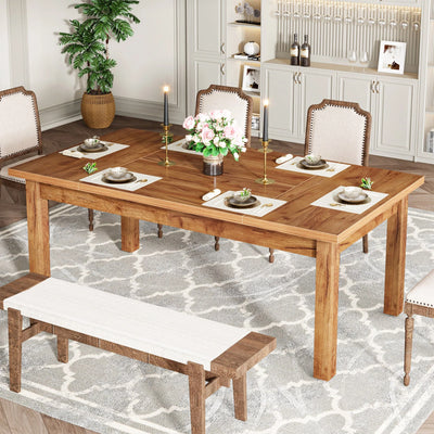 Jannik Wood Dining Table for 6-8 People | Farmhouse Industrial Rectangular Breakfast Table