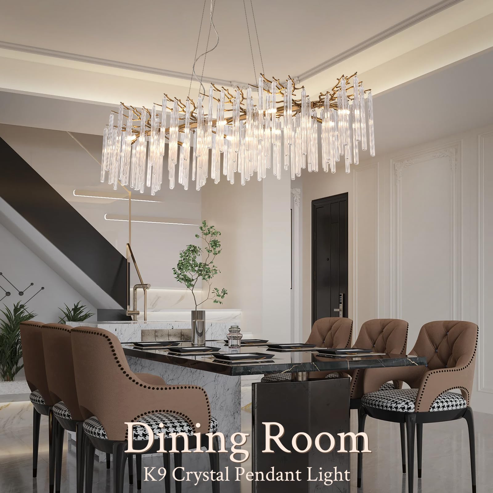 Modern Tree Branch Crystal Chandelier Luxury Gold Raindrop Pendant Lighting 23.6" Contemporary 8-Light Chandeliers for Dining Room Kitchen Bedroom Living Room