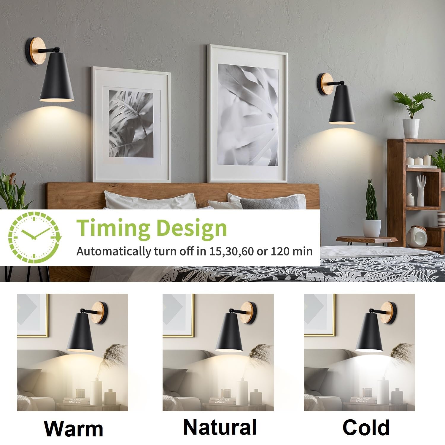 Wood Battery Operated Wall Sconce, IR Remote Control Battery Operated Sconces, Matte Black Battery Operated Wall Sconce, Wall Lights Battery Operated for Bedrooms, Living Room