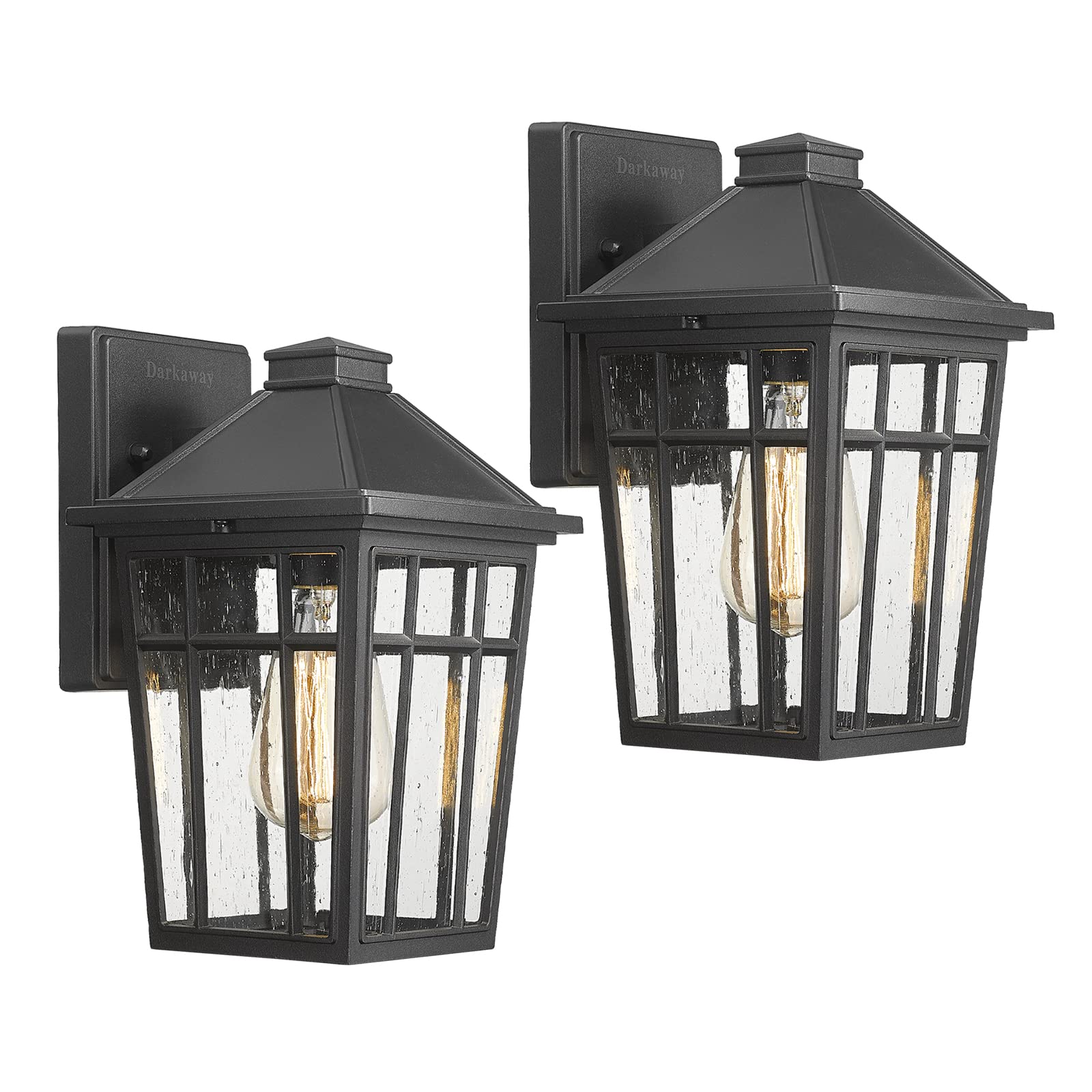 Darkaway Outdoor Sconce Lights Wall Light Fixtures, Front Porch Light Outdoor Wall Anti-Rust Waterproof Aluminum with Glass Exterior Light Fixture for Patio, Yard, Doorway, Garage(2 Pack, Black)