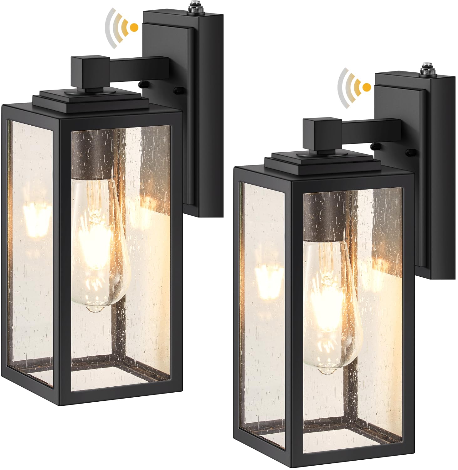 2 Pack Dusk to Dawn Outdoor Wall Lighting, Black Exterior Light Fixture Wall Mount for House Front Porch, Anti-Rust Aluminium Modern Outdoor Wall Lantern with Tempered Glass Shade for Garage