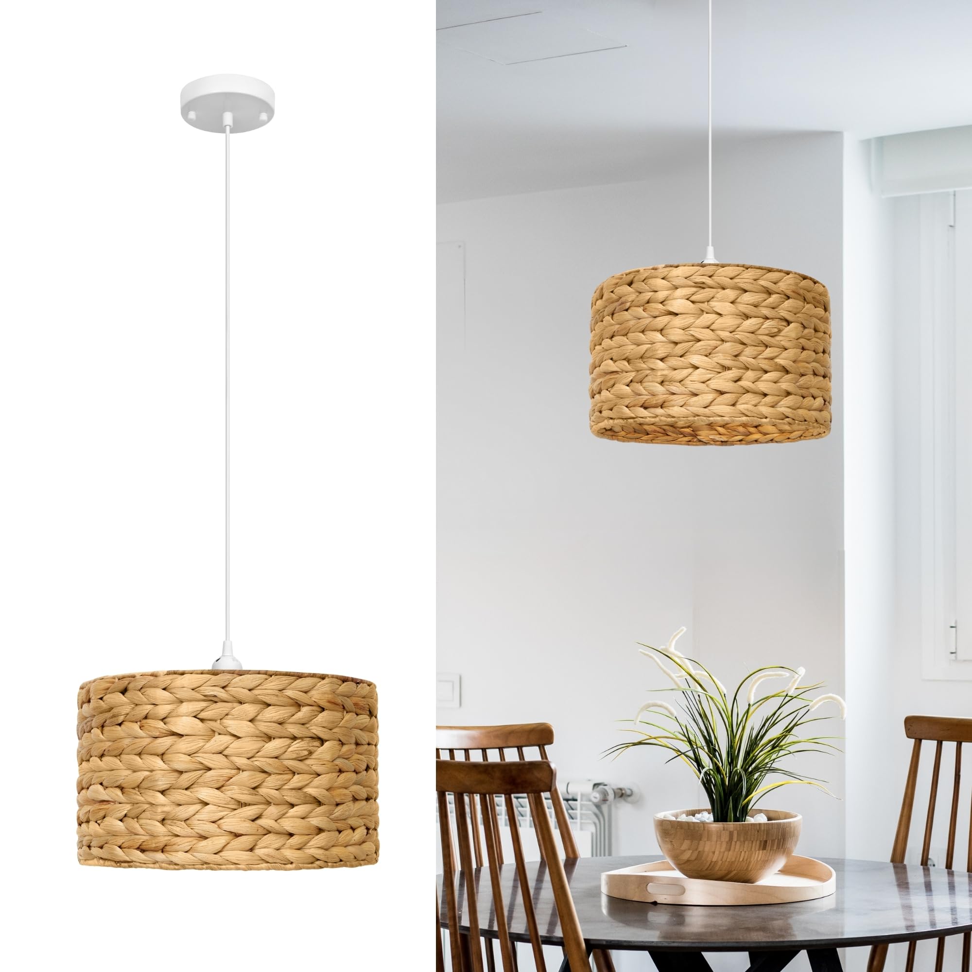 Bamboo Pendant Light - Mini Pendant Lights Bedroom - Natural Elegant Woven Pendant Light; Wood Pendant Light for Home Decor