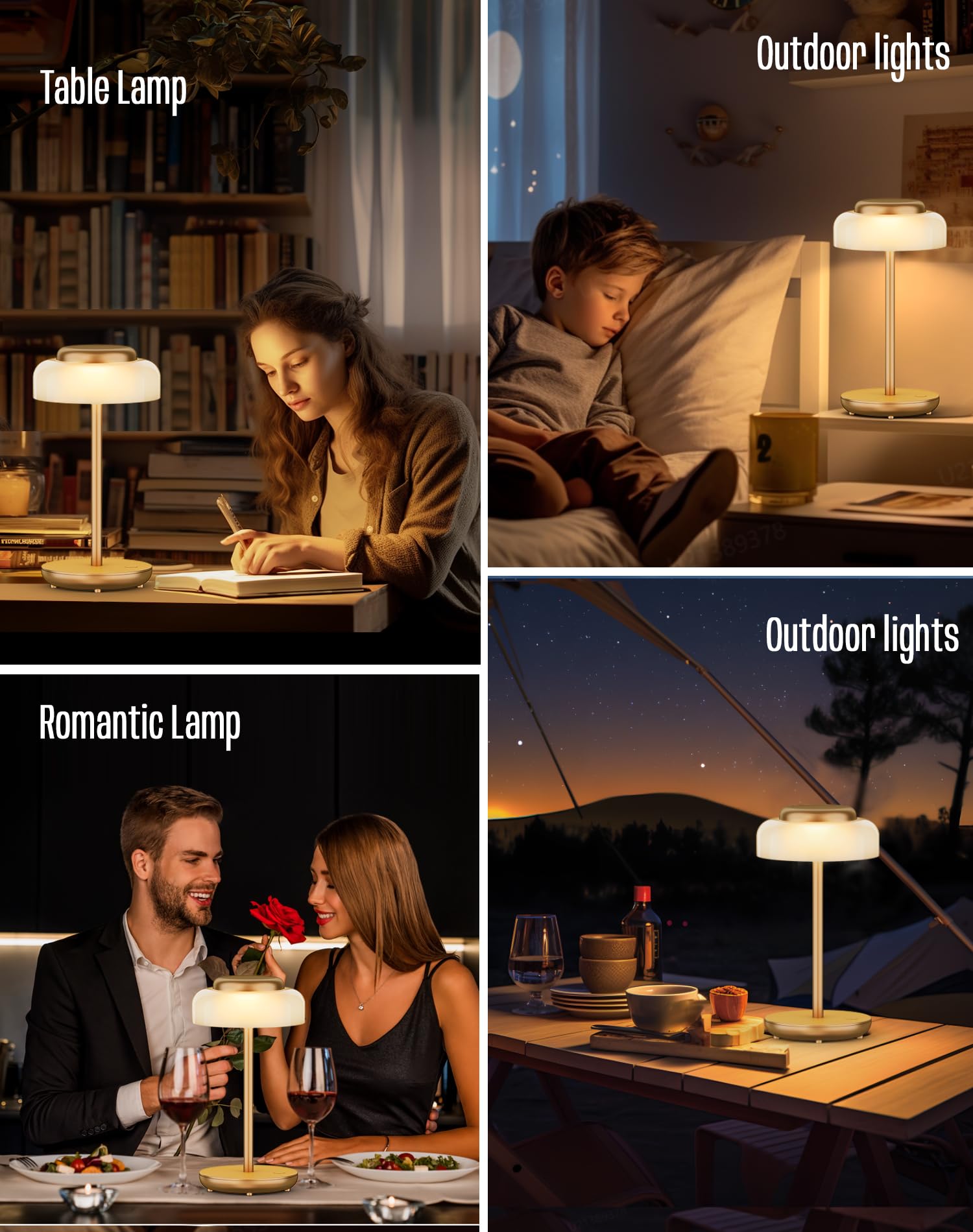 Battery Operated LED Table Lamp, 5000mAh Waterproof Cordless Desk Lamp with 3 Level Brightness Touch Control, Mini Rechargeable Night Light for Living Room, Bedroom, Outdoor bar (Black)