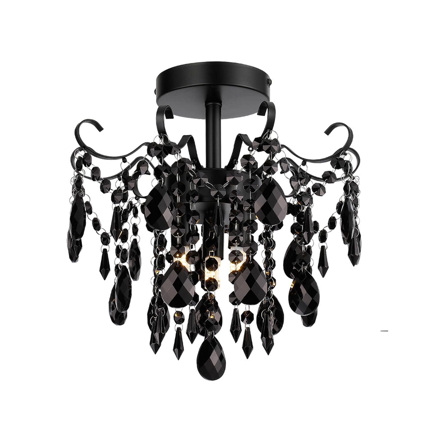 Mini Chandelier 3 Lights Black Crystal Chandelier Lighting,Elegant Modern Flush Mount Ceiling Light for Bedroom,Hallway,Living,Dining Room