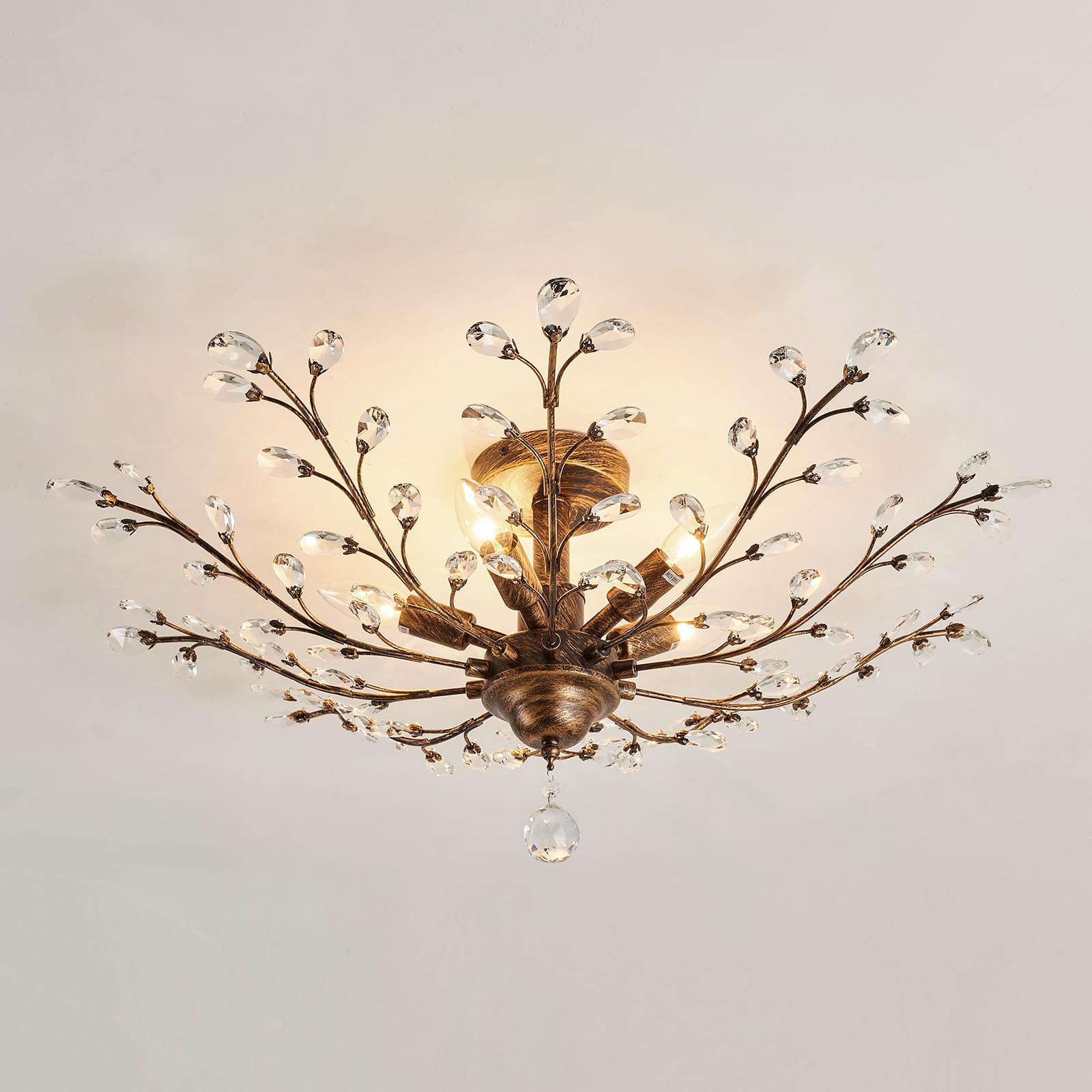 5 - Light Vintage Crystal Chandelier Modern Bronze Branche Ceiling Light Fixture Farmhouse for Kitchen Dining Room Living Room Bedroom Hallway Foyer