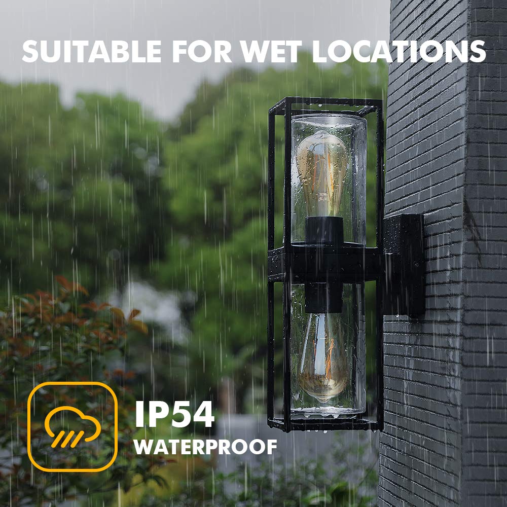 Outdoor Wall Sconce, Modern Black Porch Light Fixtures, Exterior Light Fixtures Wall Mount Light with Clear Glass, Waterproof Wall Lantern for for Garage, Doorway