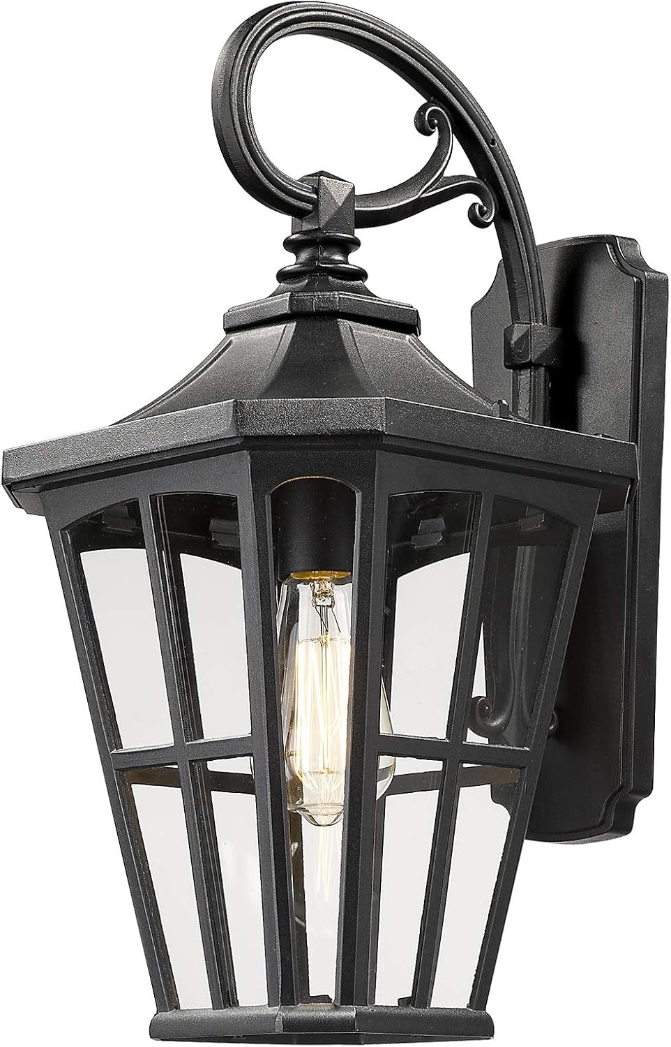 Farmhouse Outdoor Hanging Light for Porch - 16 Inch Large Exterior Pendant Light, Clear Glass Shade in Black Finish, XE221H BK