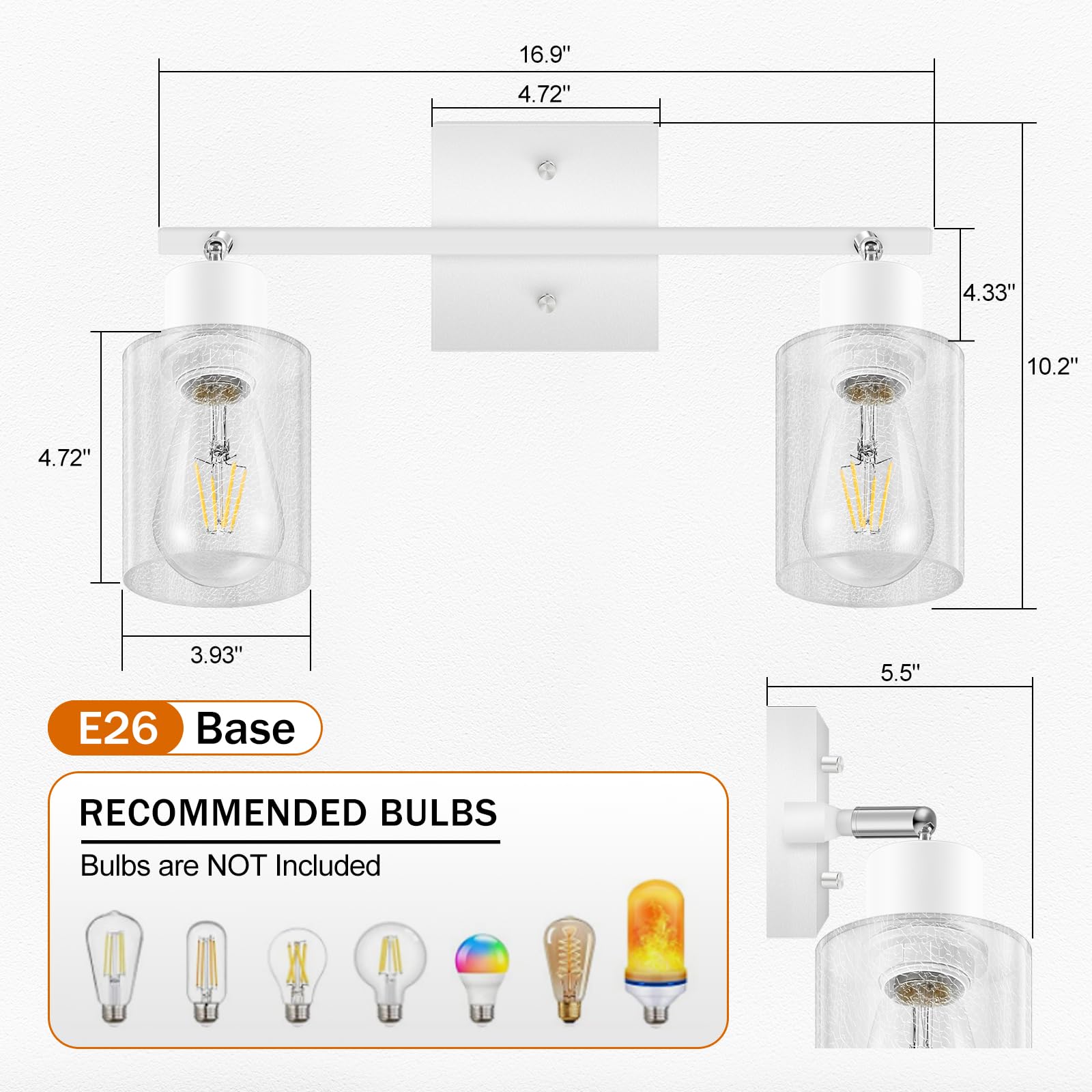 LED 4 Light Track Lighting Kit, 4 Way Ceiling Spot Lighting with Glass Lampshade, Flexibly Rotatable Light Head for Kitchen, Living Room, Bedroom, Bulb Not Included